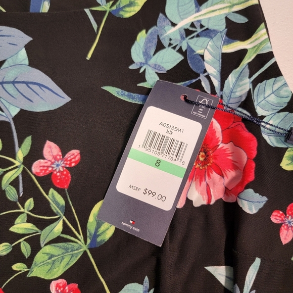 Tommy Hilfiger Womens Floral Tank Dress Ruffle Bottom Black And Floral Sz 8 - Picture 5 of 7